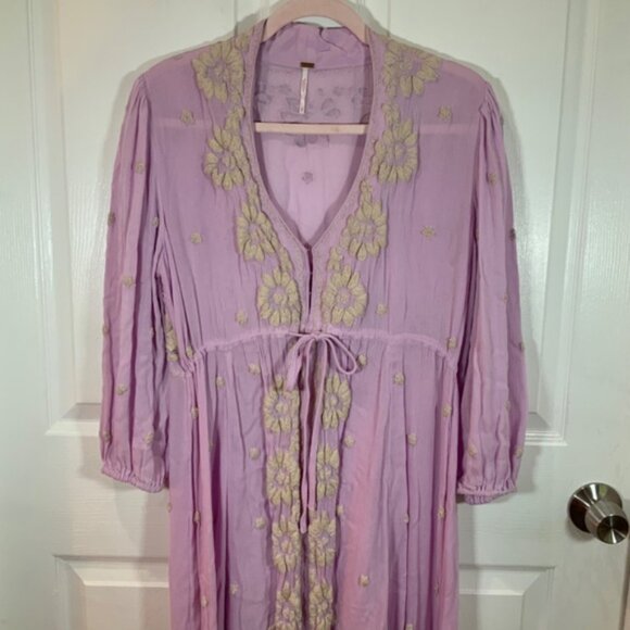 FREE PEOPLE EMBROIDERED PURPLE FLORAL BOHO LONG SLEEVE MAXI DRESS SIZE SMALL - Picture 3 of 12